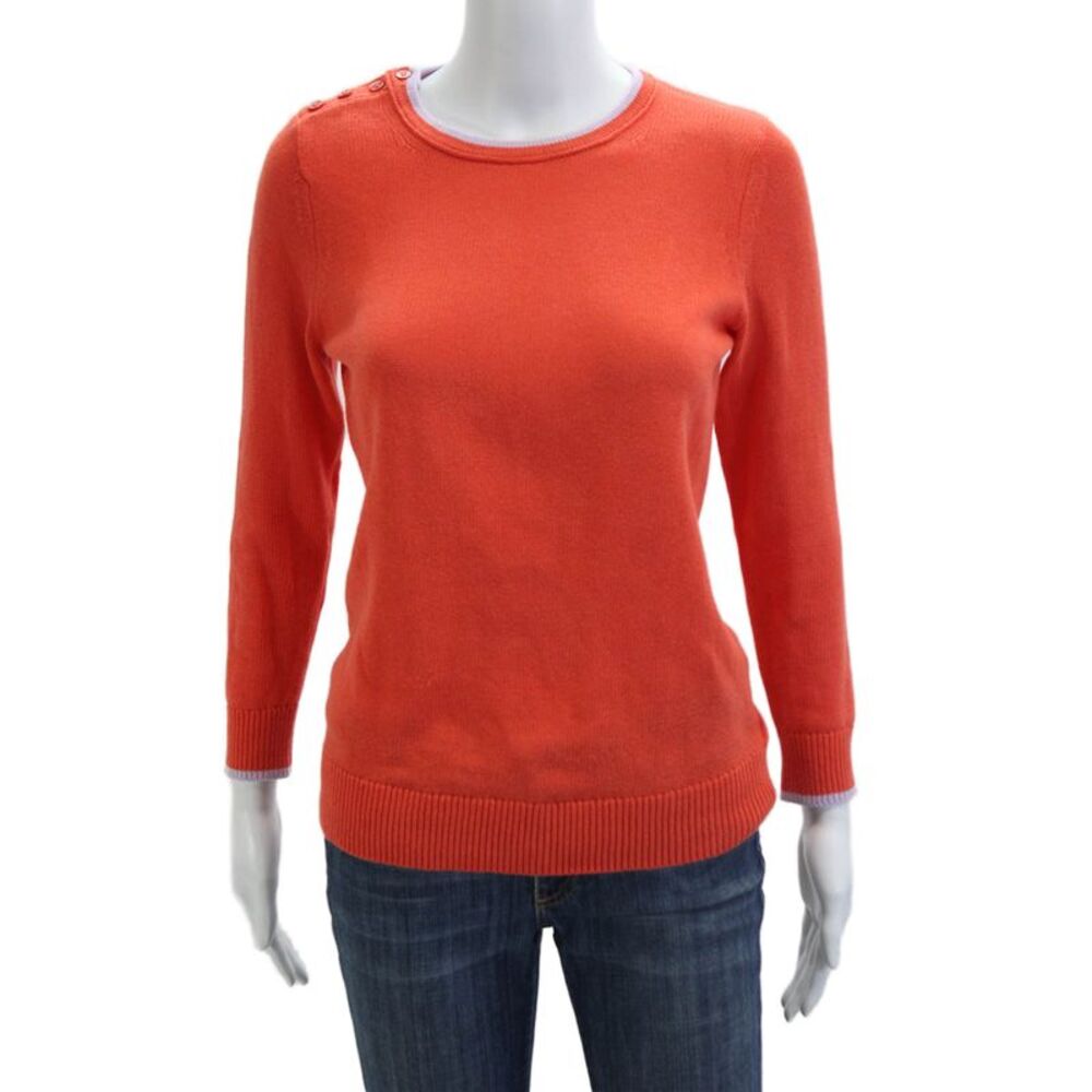 Moth Anthropologie Unisex Orange Cotton Pullover Sweater Button Crew Size S